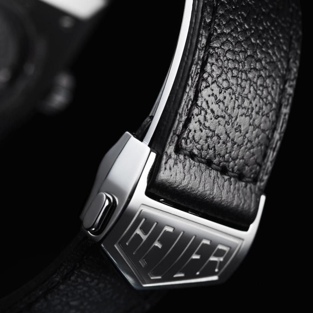 TAG Heuer Monaco Calibre 11 watch blue dial black perforated leather strap 39 mm