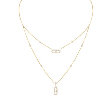 Collier Messika Move Uno 2 rangs Pavé en or jaune et diamants
