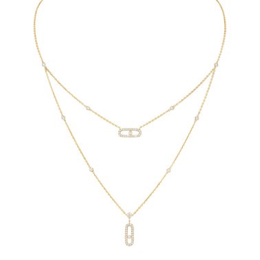 Collier Messika Move Uno 2 rangs Pavé en or jaune et diamants