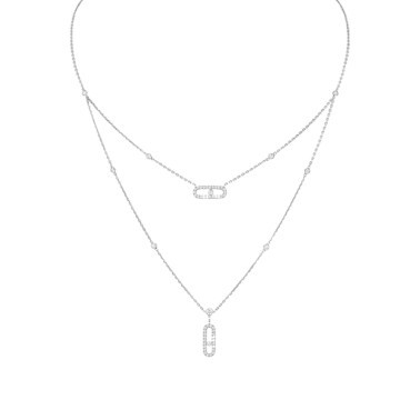Collier Messika Move Uno 2 rangs Pavé en or blanc et diamants