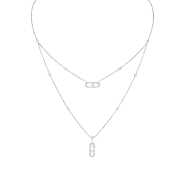 Collier Messika Move Uno 2 rangs Pavé en or blanc et diamants