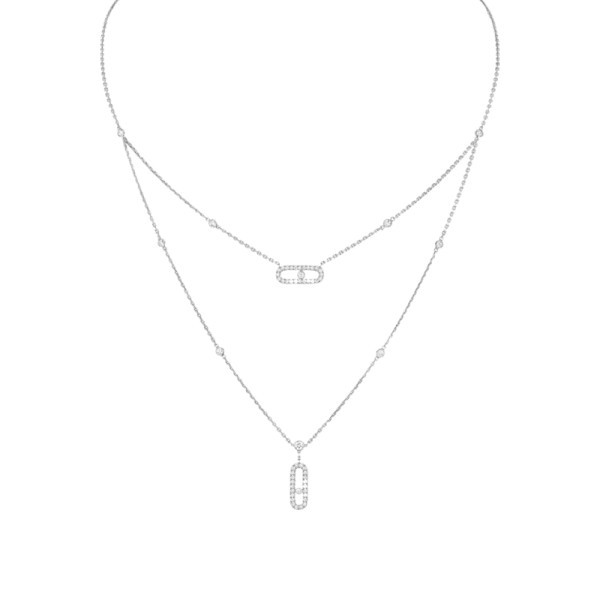 Collier Messika Move Uno 2 rangs Pavé en or blanc et diamants