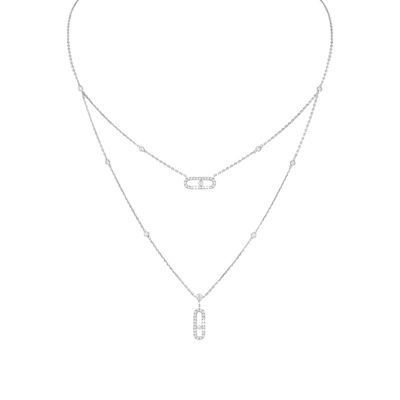 Collier Messika Move Uno 2 rangs Pavé en or blanc et diamants