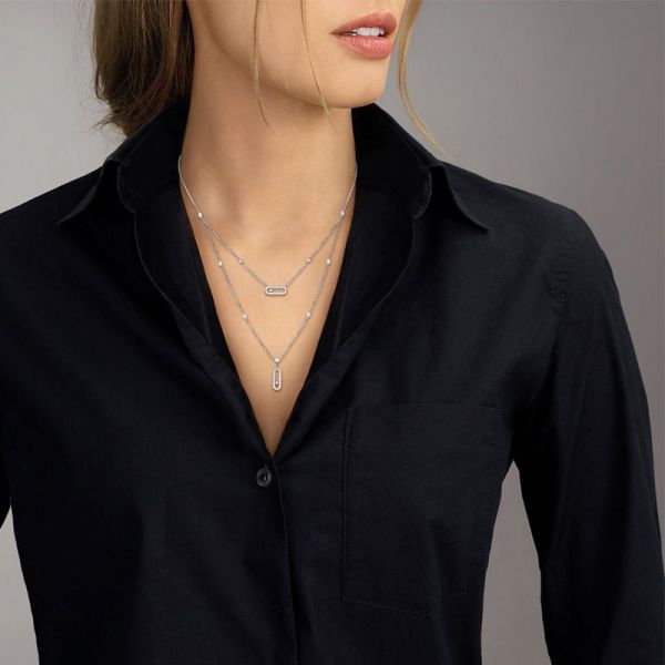 Collier Messika Move Uno 2 rangs Pavé en or blanc et diamants