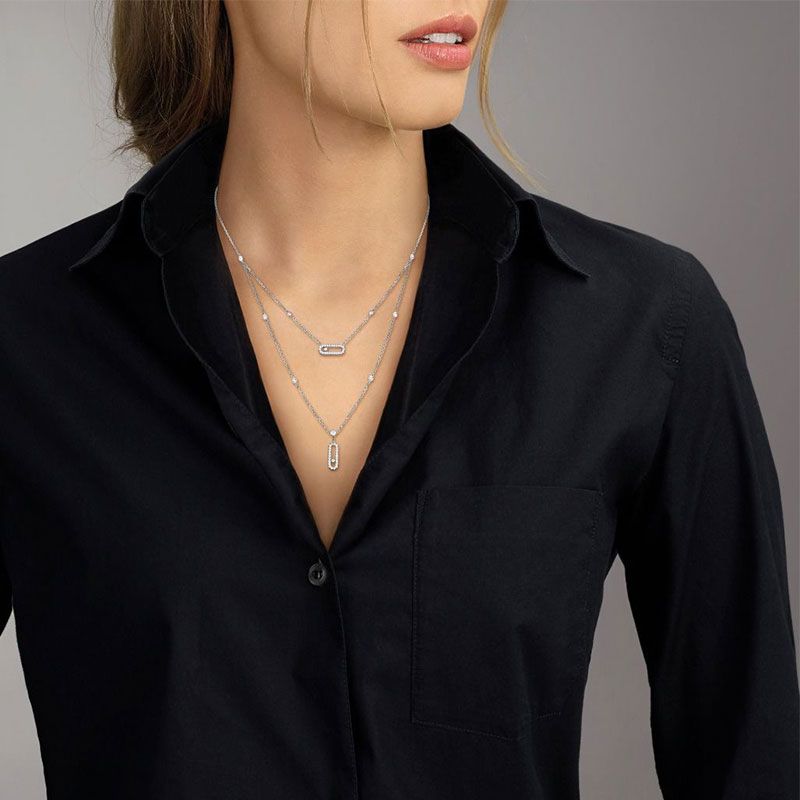 Collier Messika Move Uno 2 rangs Pavé en or blanc et diamants