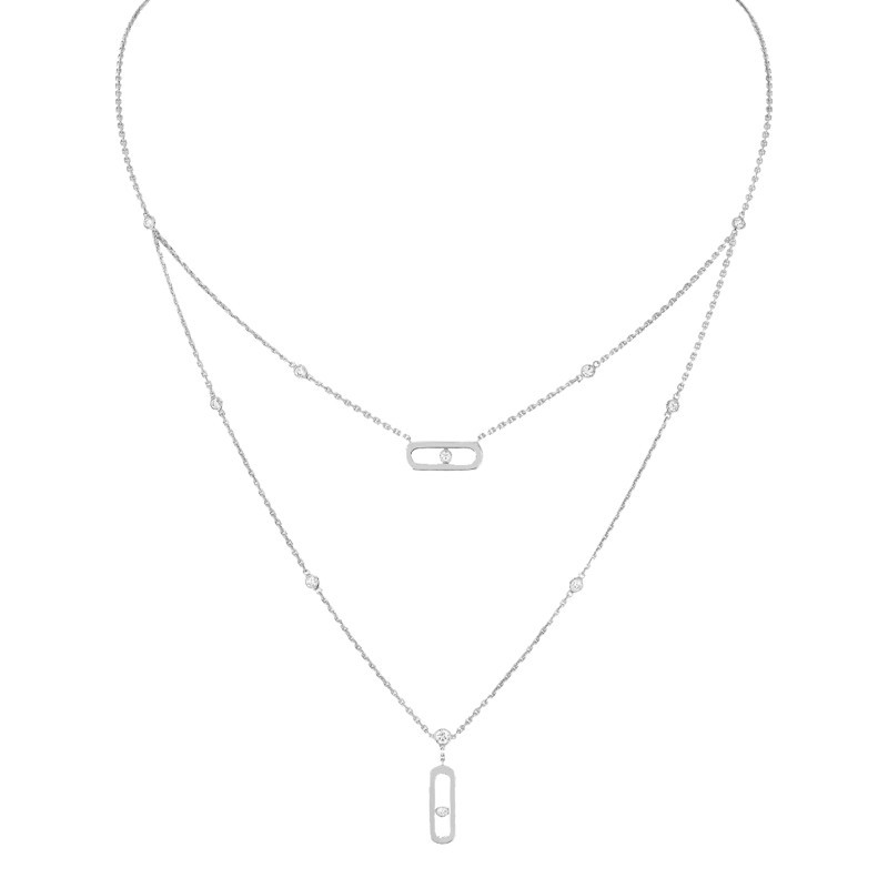 Collier Messika Move Uno 2 rangs en or blanc et diamants