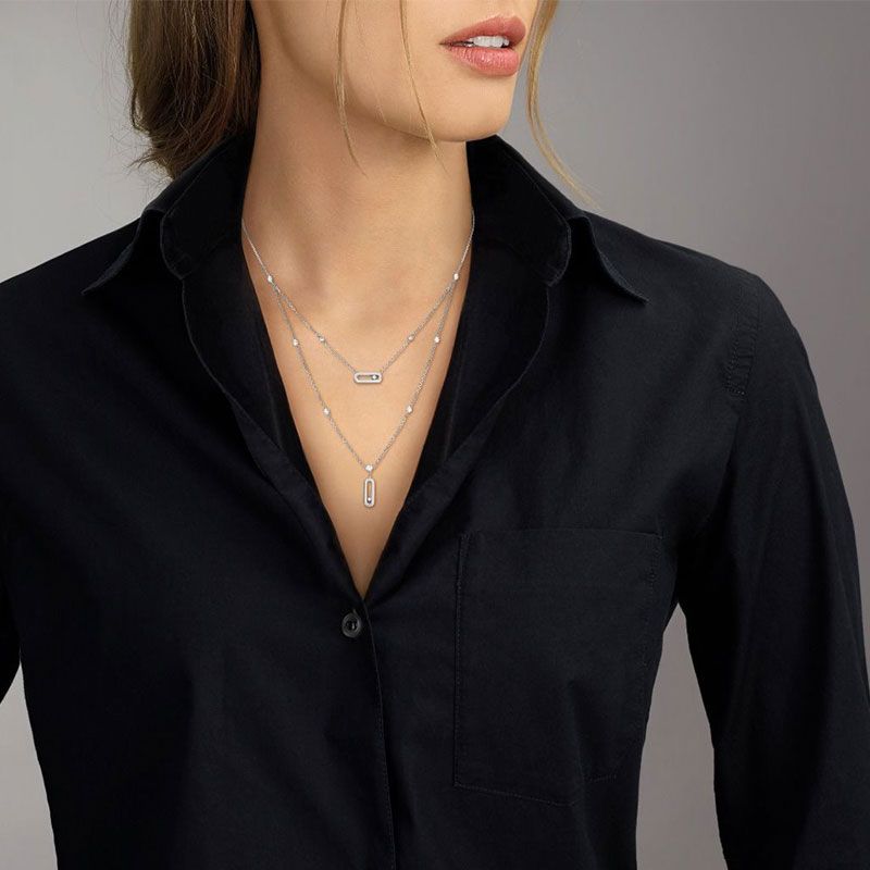 Collier Messika Move Uno 2 rangs en or blanc et diamants