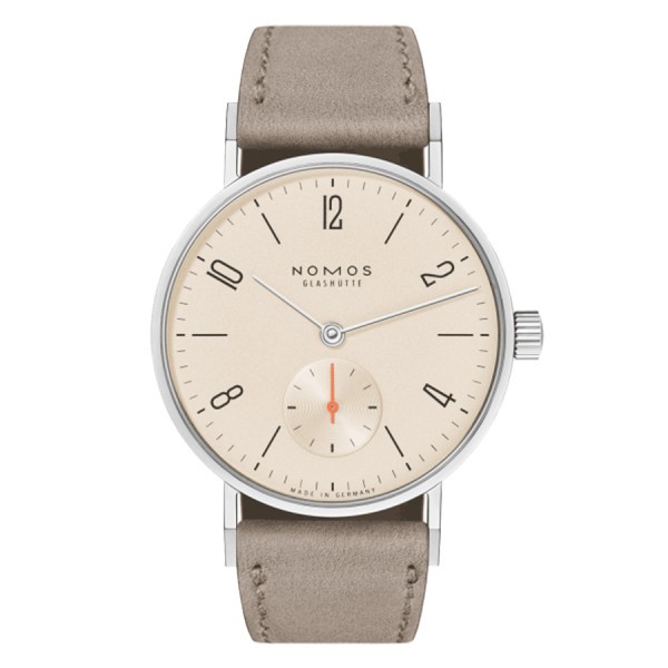  Montre NOMOS Tangente 33 champagne mécanique bracelet cuir beige 32,8 