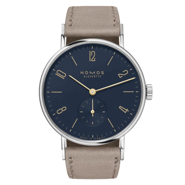  Montre NOMOS Tangente Bleu Nuit mécanique fond saphir bracelet cuir beige 35 