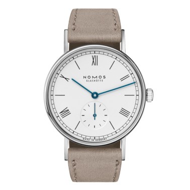  Montre NOMOS Ludwig 33 mécanique fond saphir bracelet cuir beige 32,8 