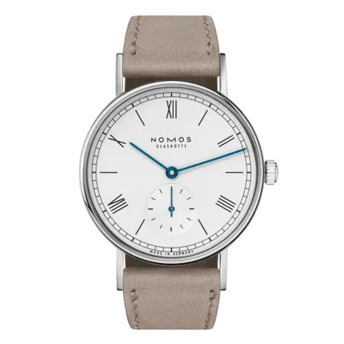  Montre NOMOS Ludwig 33 mécanique fond saphir bracelet cuir beige 32,8 