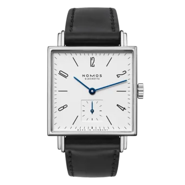  Montre NOMOS Tetra mécanique cadran blanc fond saphir bracelet cuir véritable noir 29,5 