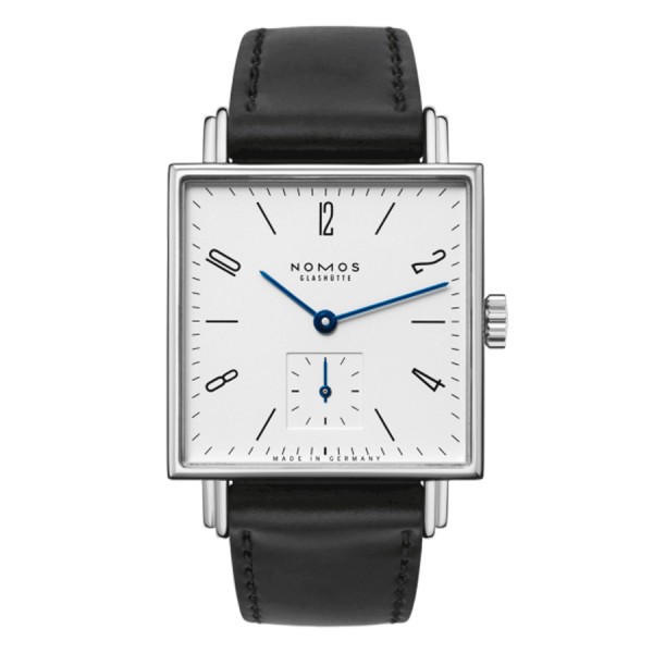  Montre NOMOS Tetra mécanique cadran blanc fond saphir bracelet cuir véritable noir 29,5 