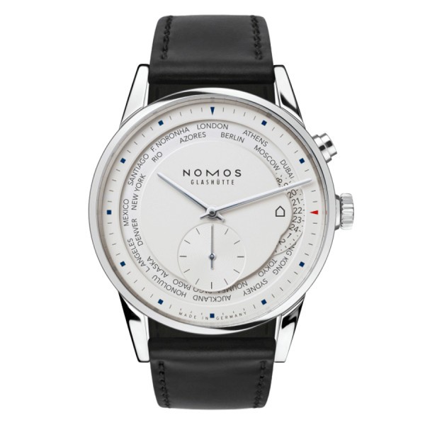  Montre NOMOS Zürich world time automatique bracelet cuir véritable noir 39,9 