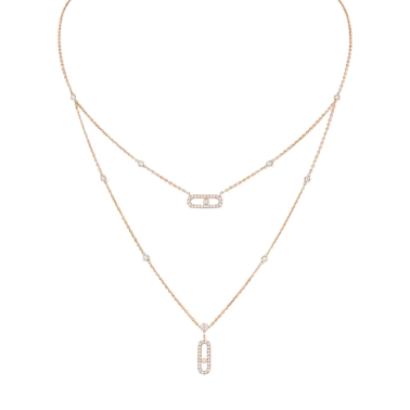 Collier Messika Move Uno 2 rangs Pavé en or rose et diamants