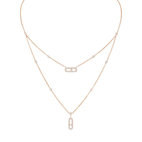 Collier Messika Move Uno 2 rangs Pavé en or rose et diamants