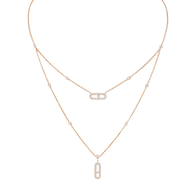 Collier Messika Move Uno 2 rangs Pavé en or rose et diamants
