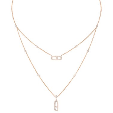 Collier Messika Move Uno 2 rangs Pavé en or rose et diamants