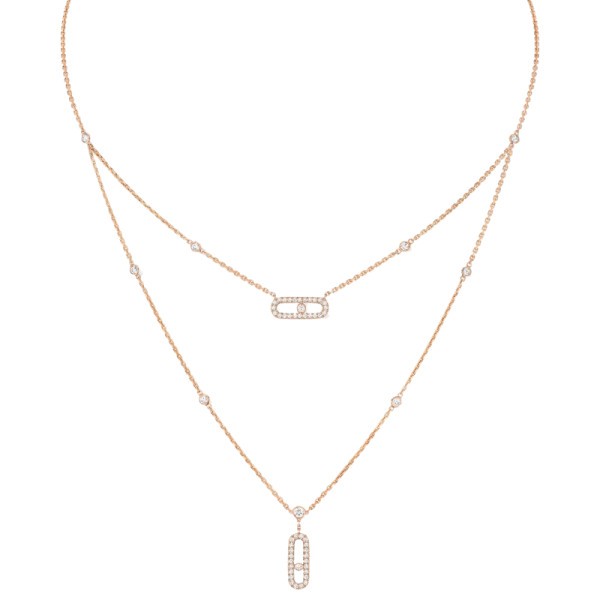 Collier Messika Move Uno 2 rangs Pavé en or rose et diamants