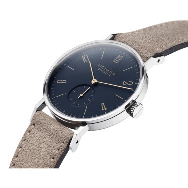  Montre NOMOS Tangente Bleu Nuit mécanique fond saphir bracelet cuir beige 35 