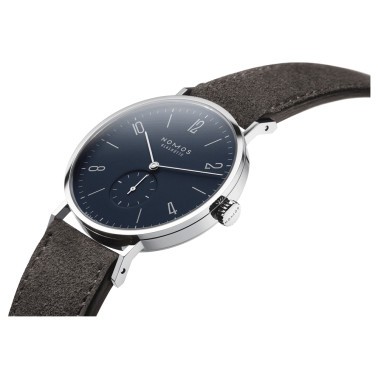 Montre NOMOS Tangente 38 mécanique fond saphir cadran bleu nuit bracelet cuir anthracite 37,5 mm 167