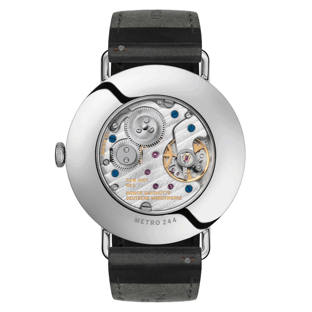  Montre NOMOS Metro date mécanique réserve de marche bracelet cuir noir interchangeable 37 