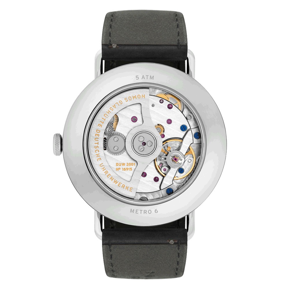  Montre NOMOS Metro Neomatik 39 silvercut automatique bracelet cuir noir cousu main 38,5 