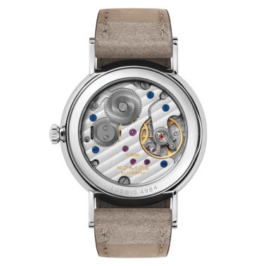 Montre NOMOS Ludwig 33 Duo mécanique fond saphir bracelet cuir beige 32,8