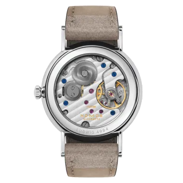 Montre NOMOS Ludwig 33 Duo mécanique fond saphir bracelet cuir beige 32,8