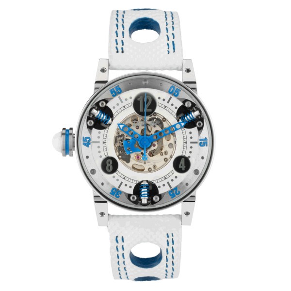 Montre BRM GF7 automatique inox cadran squeletté blanc aiguilles bleues 38 mm