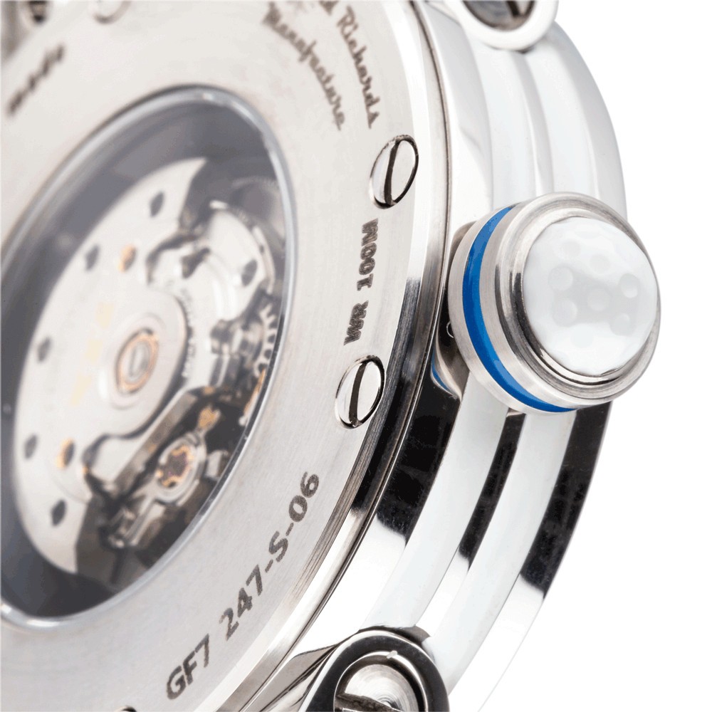 Montre BRM GF7 automatique inox cadran squeletté blanc aiguilles bleues 38 mm