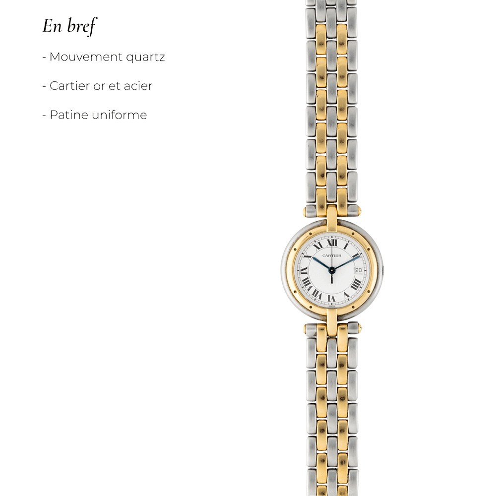 Montre Cartier Panthere ronde quartz or et acier 1990s 30mm