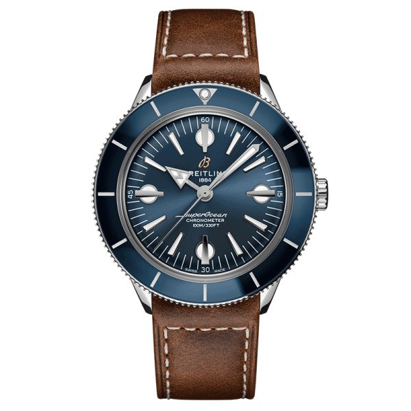  Montre Breitling Superocean Heritage 57 Automatic cadran bleu bracelet cuir brun 42 mm