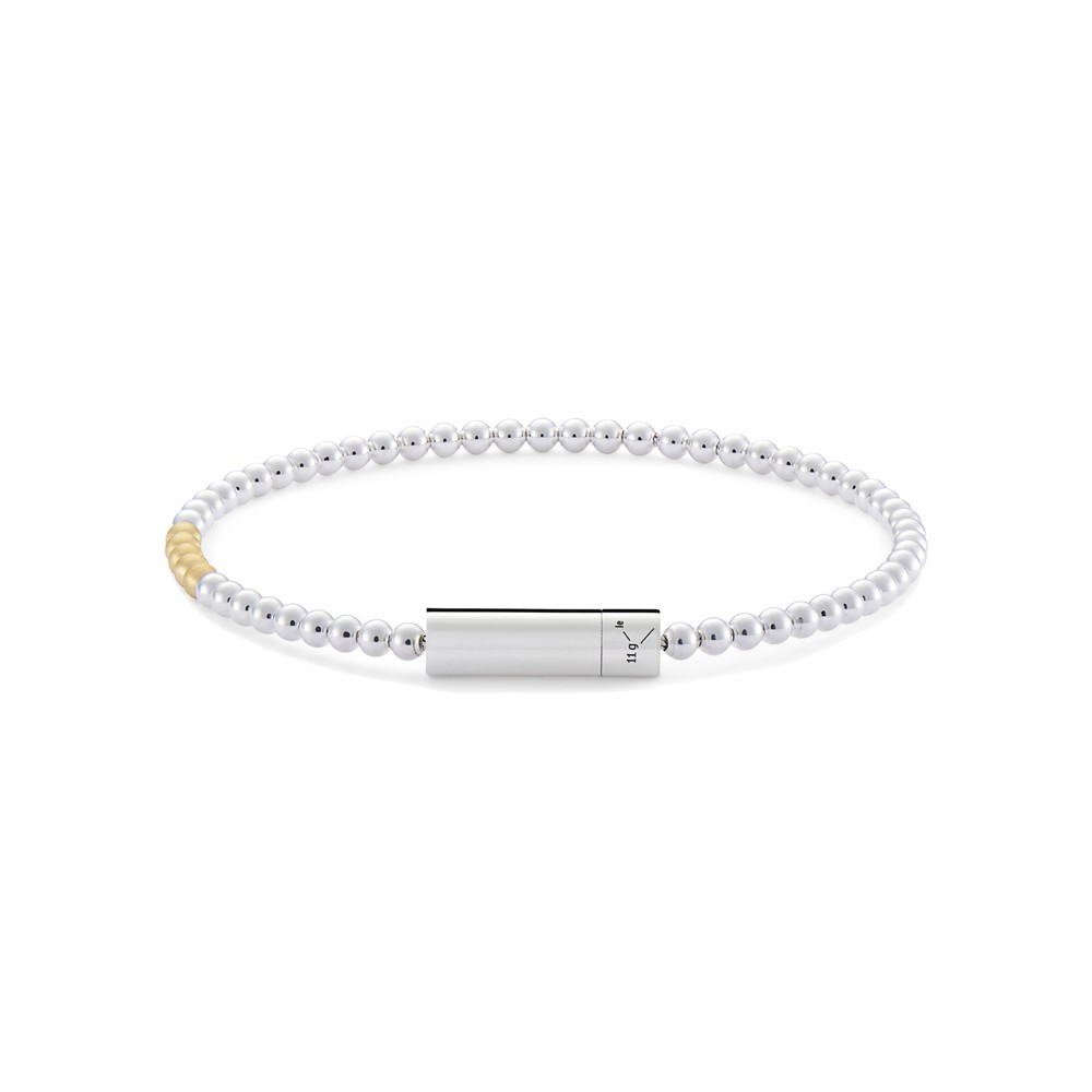 Bracelet Le Gramme Beads en argent 925 Lisse Poli et cinq billes en or jaune 750 Lisse Brossé