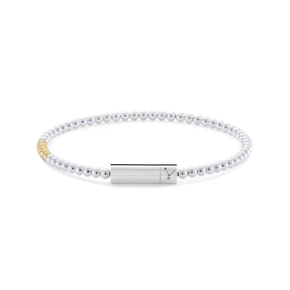 Bracelet Le Gramme Beads en argent 925 Lisse Poli et cinq billes en or jaune 750 Lisse Brossé