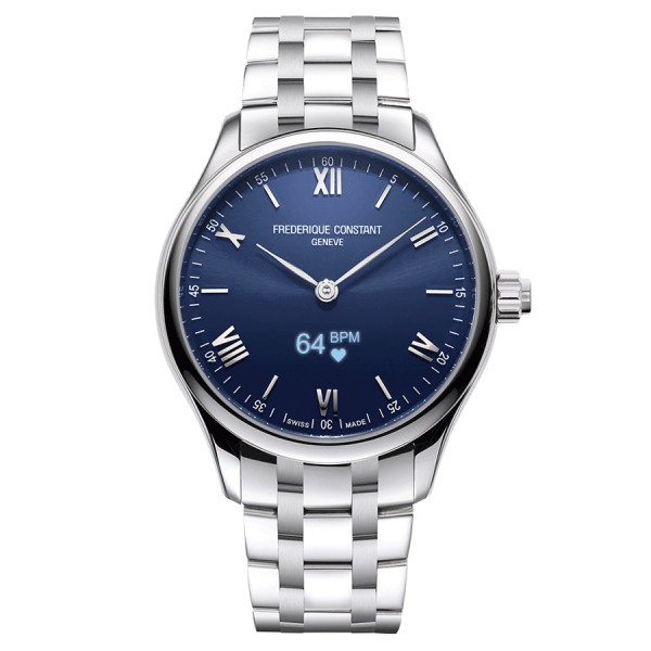 Montre connectée Frédérique Constant Smartwatch Gents Vitality cadran bleu bracelet acier 42 mm