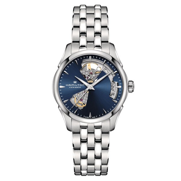 Montre Hamilton Jazzmaster Open Heart Lady automatique cadran bleu marine bracelet acier 36 mm