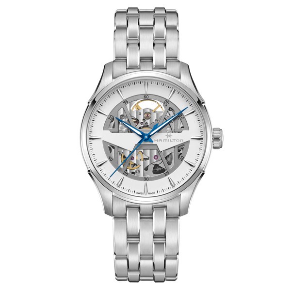 Montre Hamilton Jazzmaster Skeleton automatique cadran blanc bracelet acier 40 mm