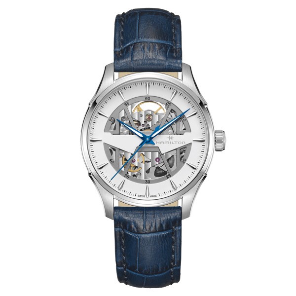 Watch Hamilton Jazzmaster Skeleton automatic white dial blue leather bracelet 40 mm