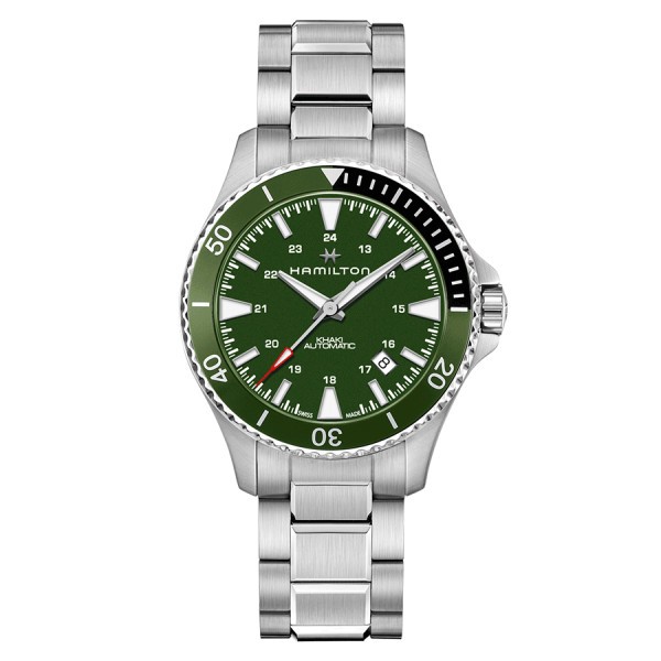 Montre Hamilton Khaki Navy Scuba automatique cadran vert bracelet acier 40 mm