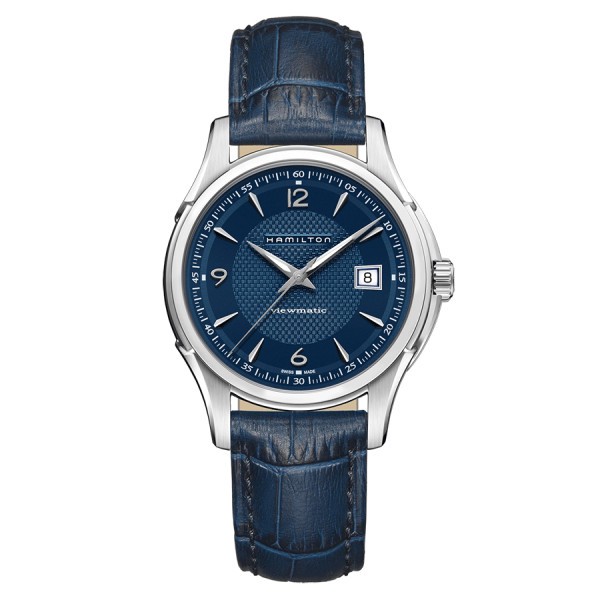 Montre Hamilton Jazzmaster Viewmatic automatique cadran bleu bracelet cuir bleu 40 mm