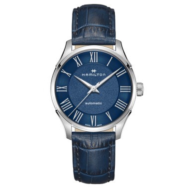 Montre Hamilton Jazzmaster automatique cadran bleu bracelet cuir bleu 40 mm