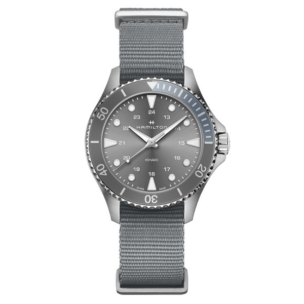 Watch Hamilton Khaki Navy Scuba quartz grey dial NATO bracelet 37 mm