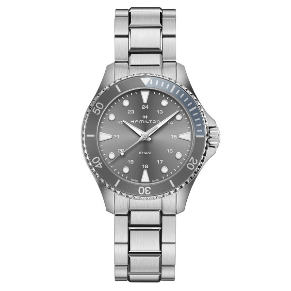 Watch Hamilton Khaki Navy Scuba quartz grey dial steel bracelet 37 mm