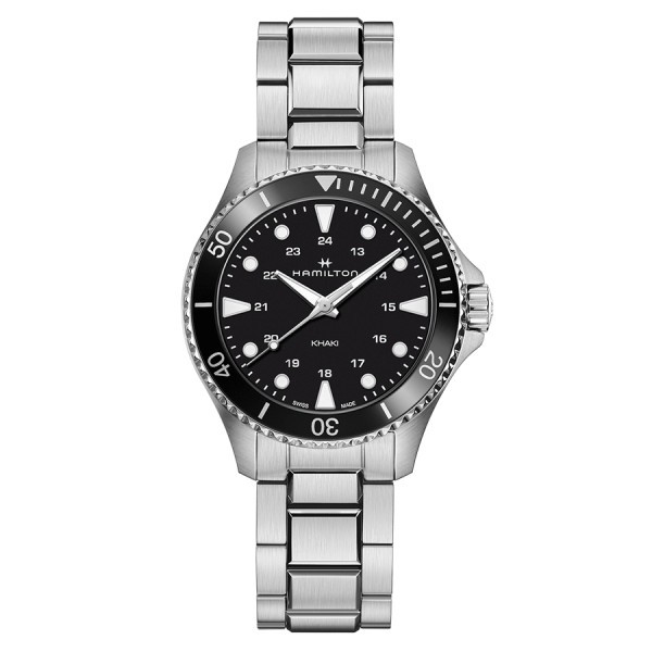 Watch Hamilton Khaki Navy Scuba quartz black dial steel bracelet 37 mm