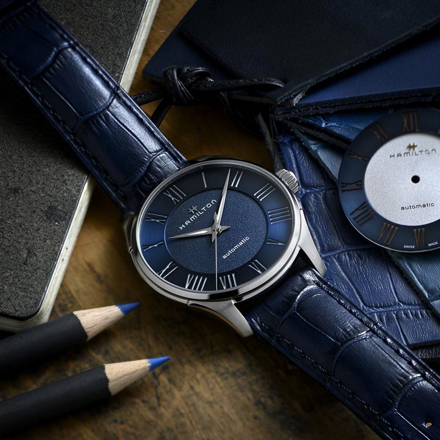 Watch Hamilton Jazzmaster automatic blue dial blue leather strap 40 mm