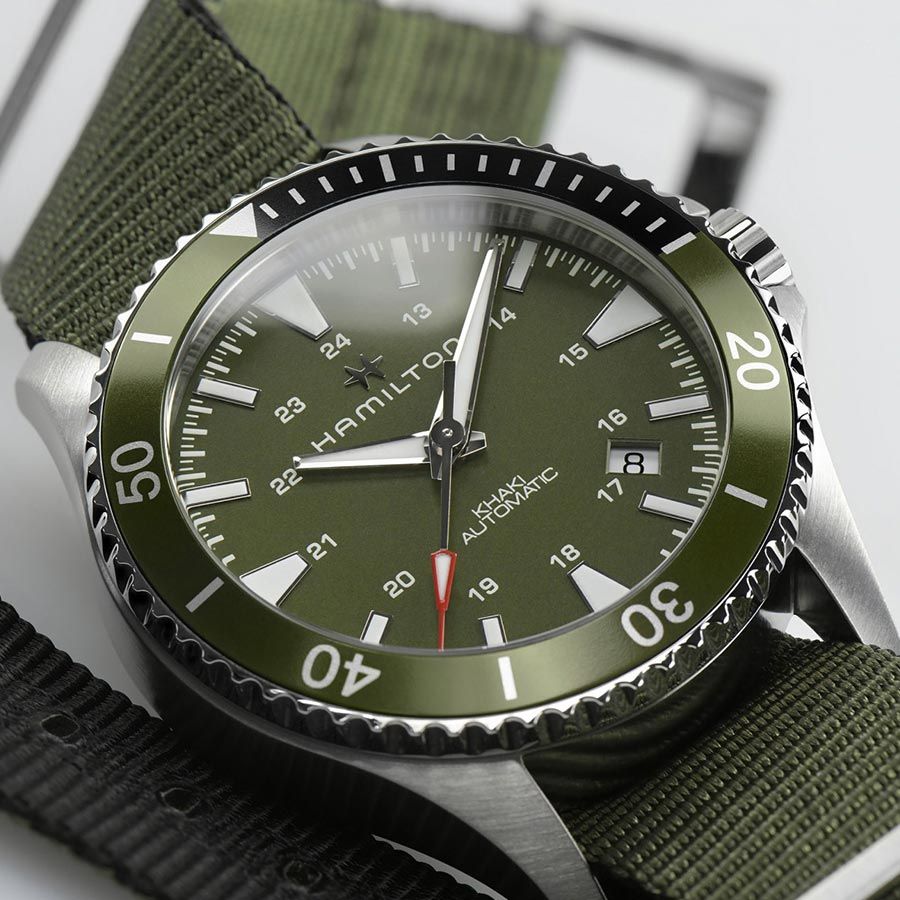 Watch Hamilton Khaki Navy Scuba automatic green dial NATO bracelet 40 mm