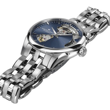 Watch Hamilton Jazzmaster Open Heart Lady automatic navy blue dial stainless steel bracelet 36 mm