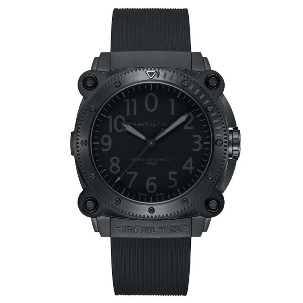 Montre Hamilton Khaki Navy Belowzero automatique cadran noir bracelet caoutchouc 46 mm
