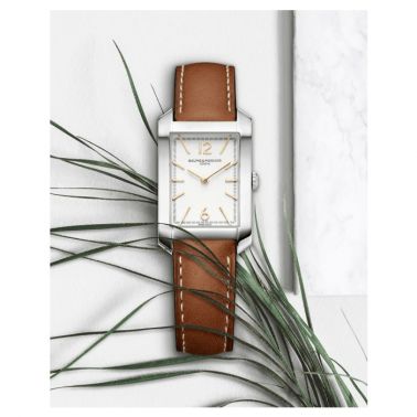 Watch Baume et Mercier Hampton quartz white dial brown calf leather strap